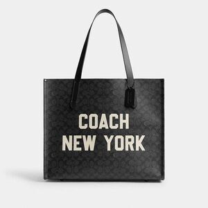 NWT Relay Tote Bag In Signature Canvas With Coach Graphic Charcoal Black CY806